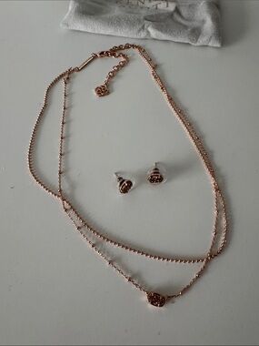 Kendra Scott Emilie rose gold layered necklace & stud earrings set